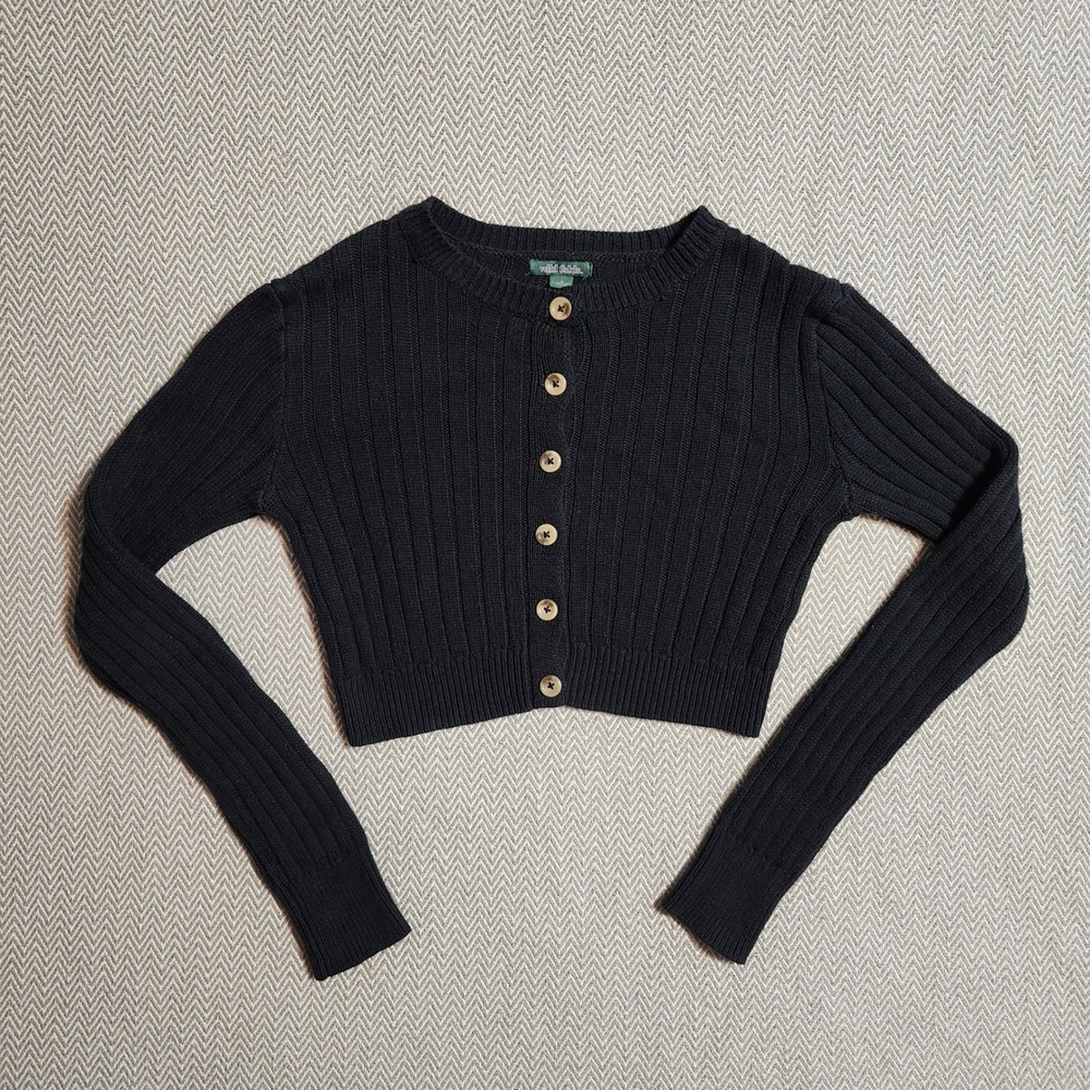 Wild Fable Black Ribbed Cropped Cardigan Sweater Small RN17730